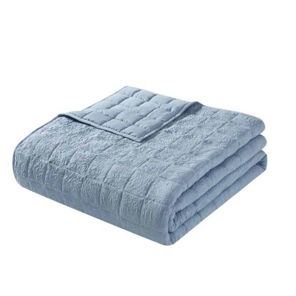 Solid Blue Crinkle Box Soft Wash Microfiber Quilt… - image 7